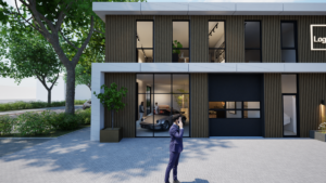 Visualisatie bedrijfspand Dordrecht Pascalstraat zijaanzicht.