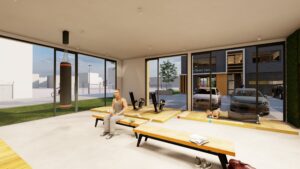 Binnenaanzicht van een lichte en ruime bedrijfsunit in Dieren, perfect te combineren als showroom of werkplaats voor ondernemers uit Arnhem.
